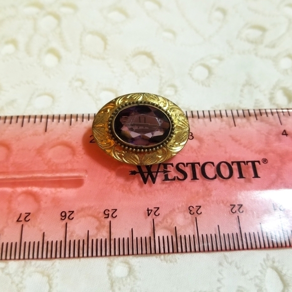 VICTORIAN Era 1800s Amethyst Glass Brooch - Picture 3 of 5